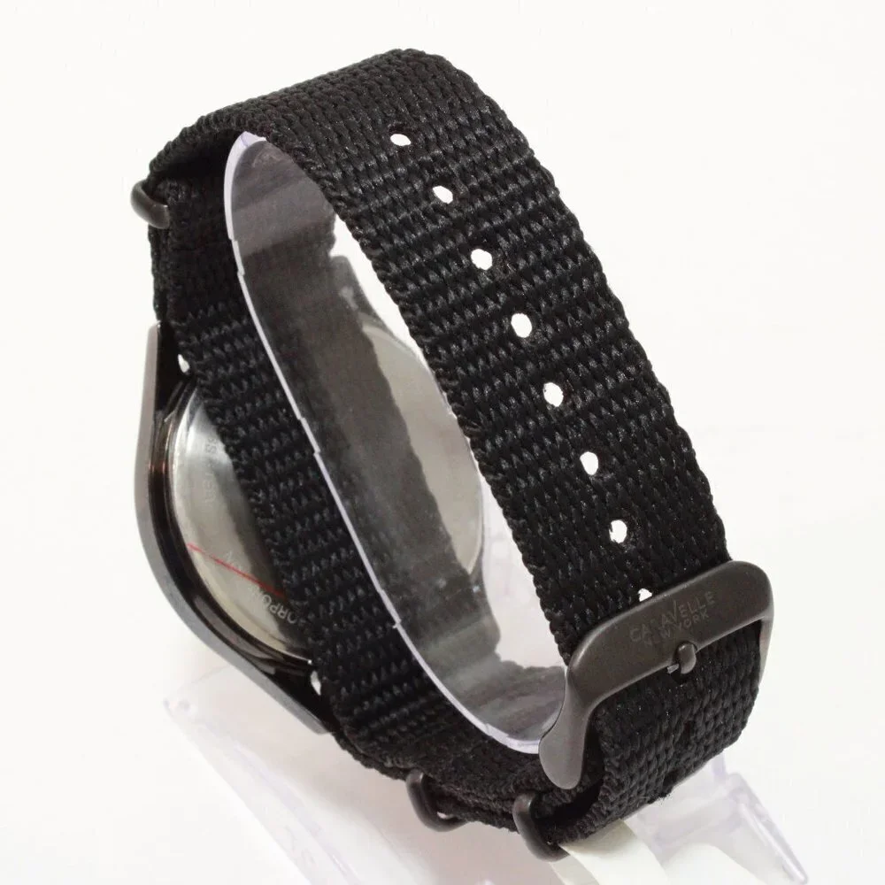 Caravelle Men's Quartz Field Watch By Bulova Black NATO Strap Black Case 41mm
